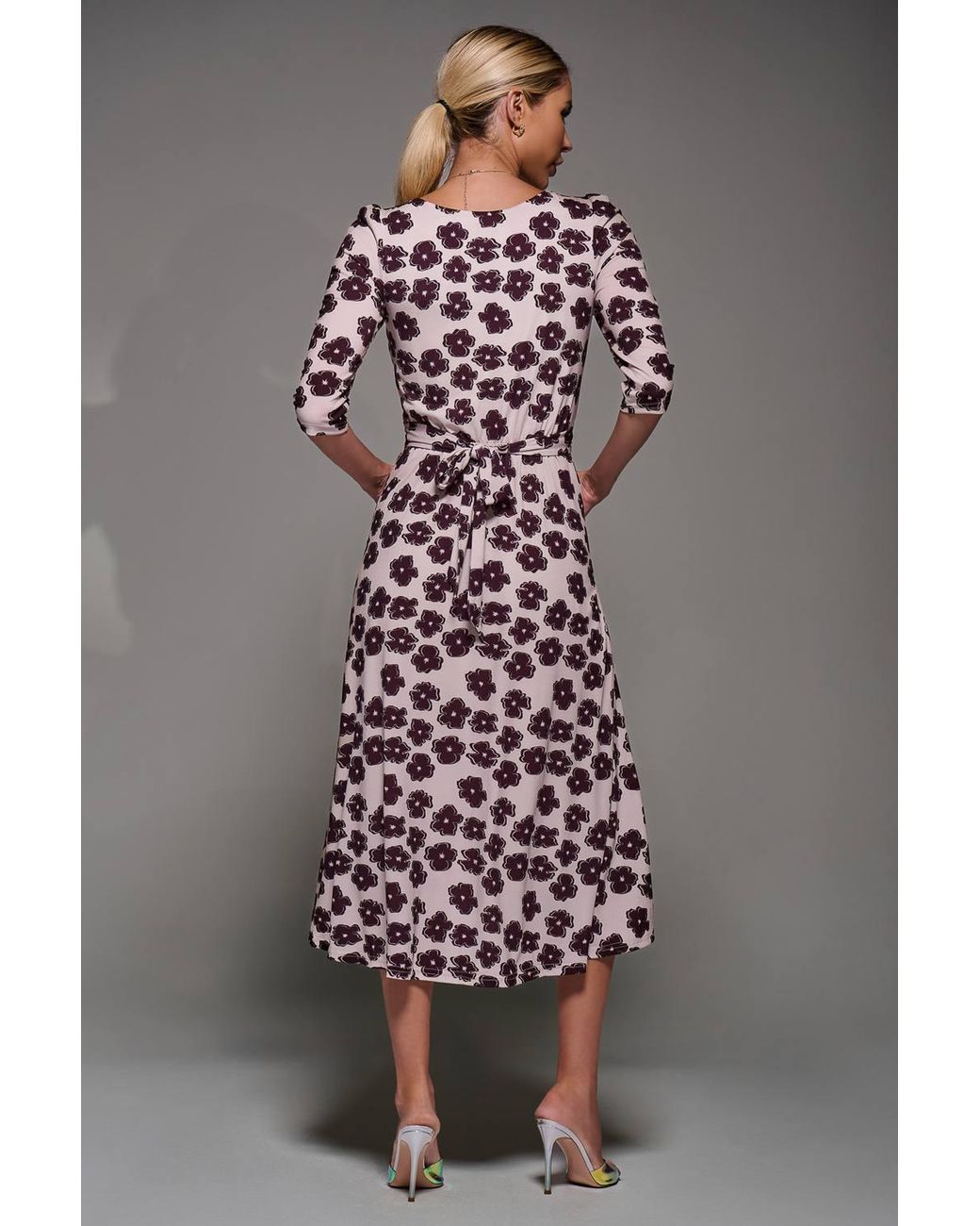 Jolie Moi Multicolor Three Quarter Sleeve Jersey Midi Dress