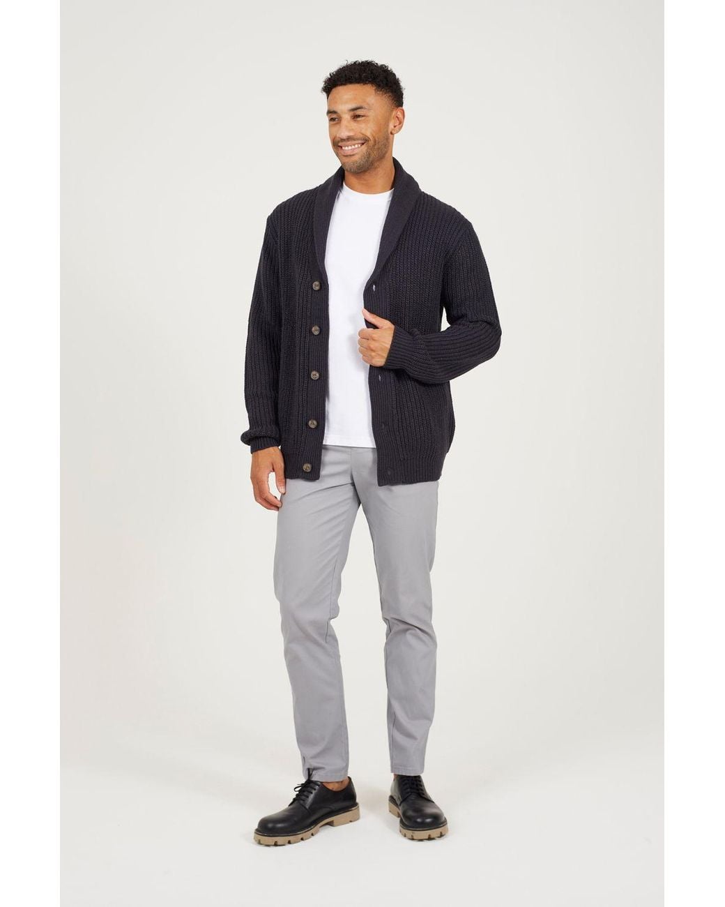 Brave Soul Blue Shawl Neck Chunky Knit Cardigan for men