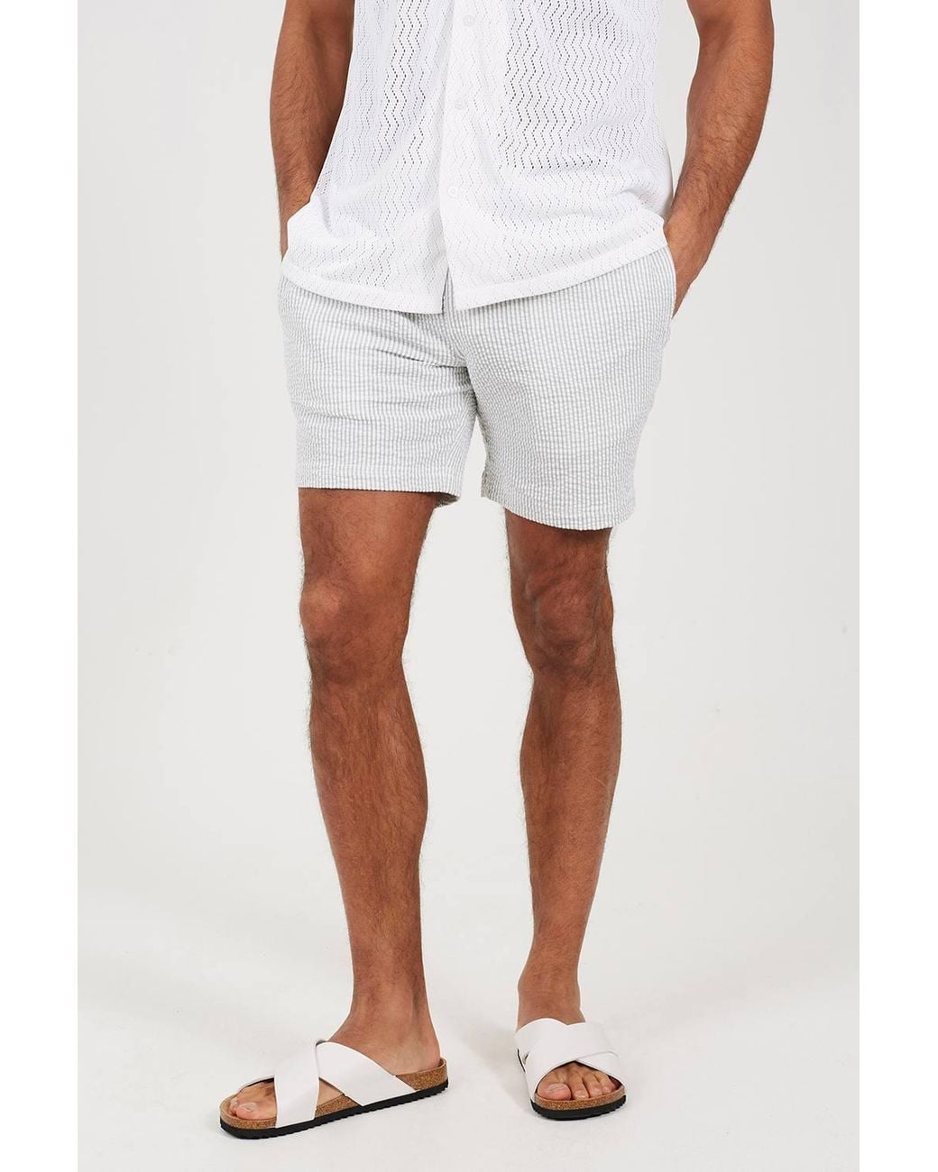 Brave Soul White Seersucker Shorts for men