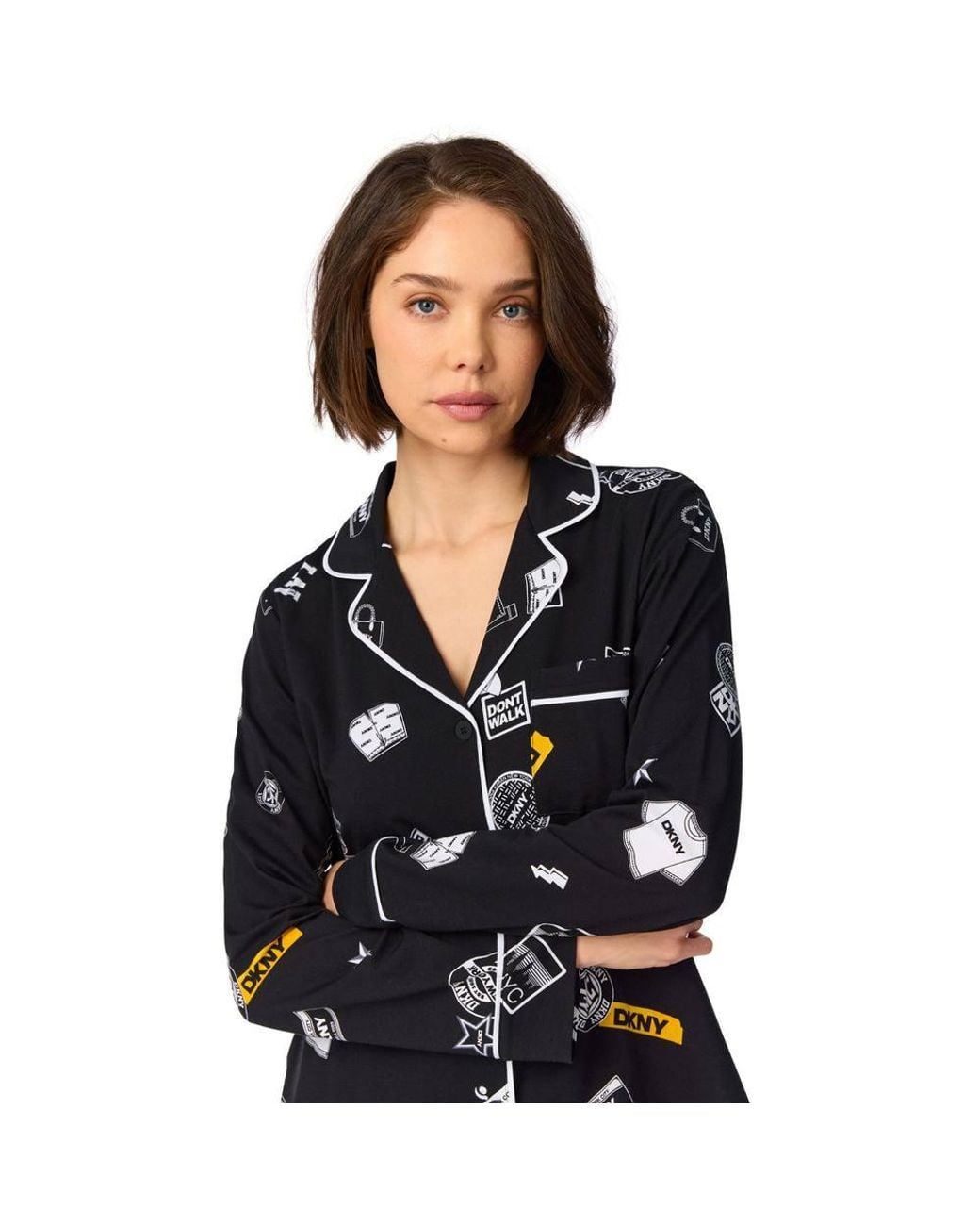 DKNY Black Long Sleeve Notch Top & Pant Sleep Set