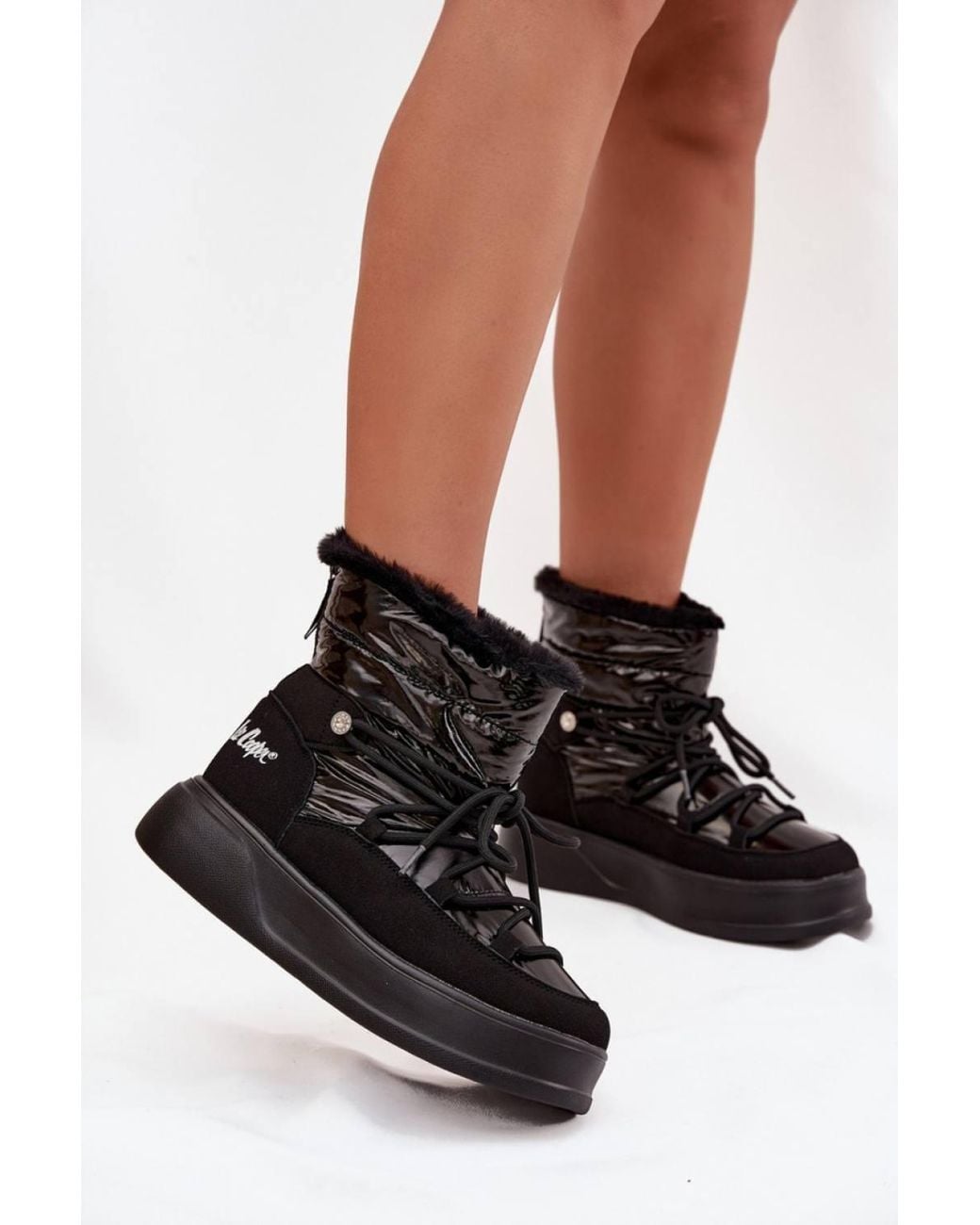 Love Lace Black Winter Platform Lace-Up Lined Snow Boots