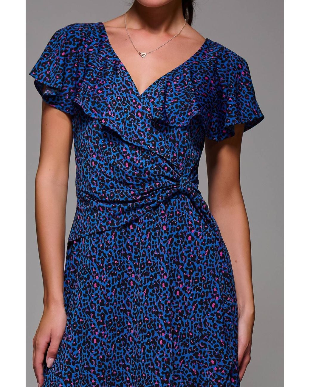 Jolie Moi Blue Animal Print Frill Maxi Dress