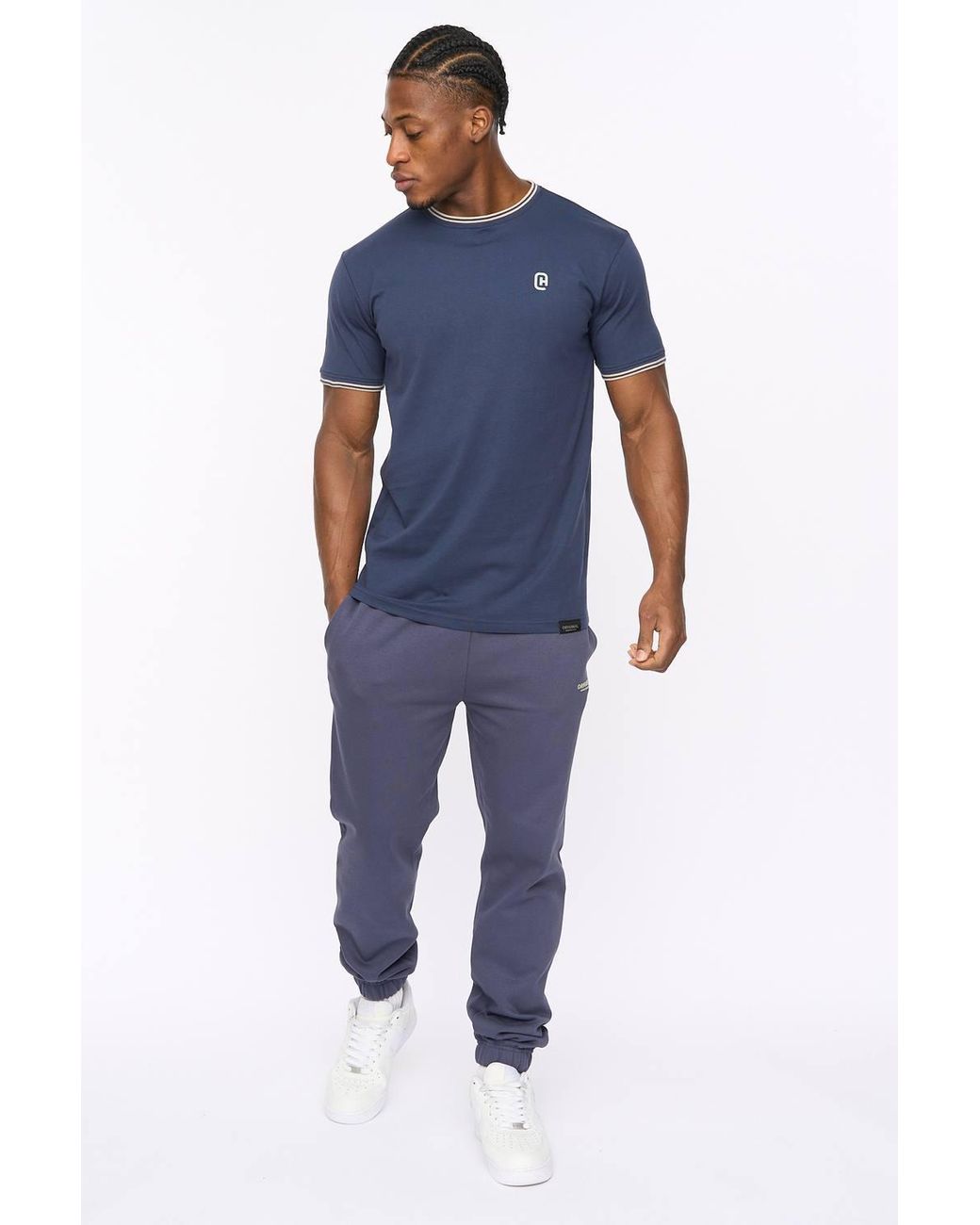 Crosshatch Blue Preece Crew Neck Cotton T-Shirt With High Build Logo Print for men