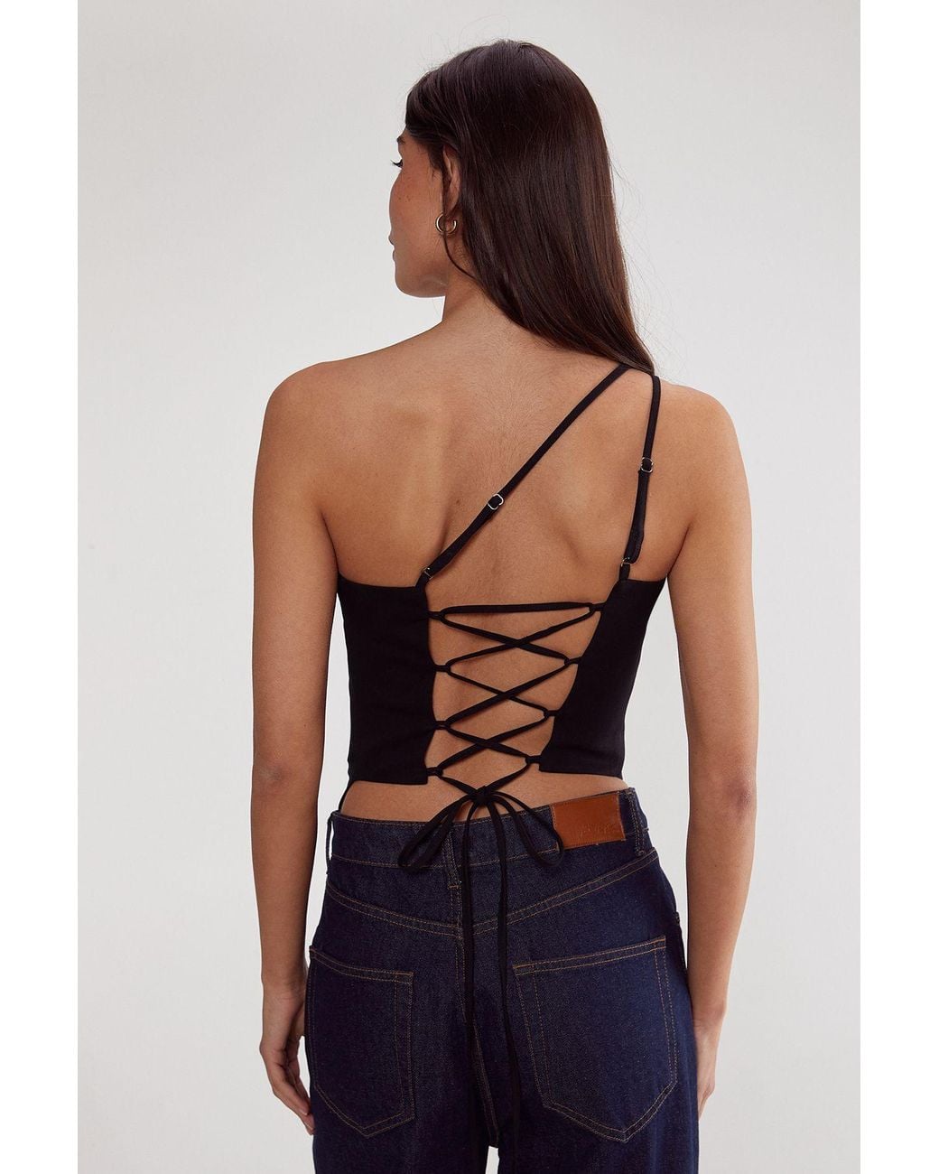 Nasty Gal Blue Cotton Twill Asym Neck Tailored Top