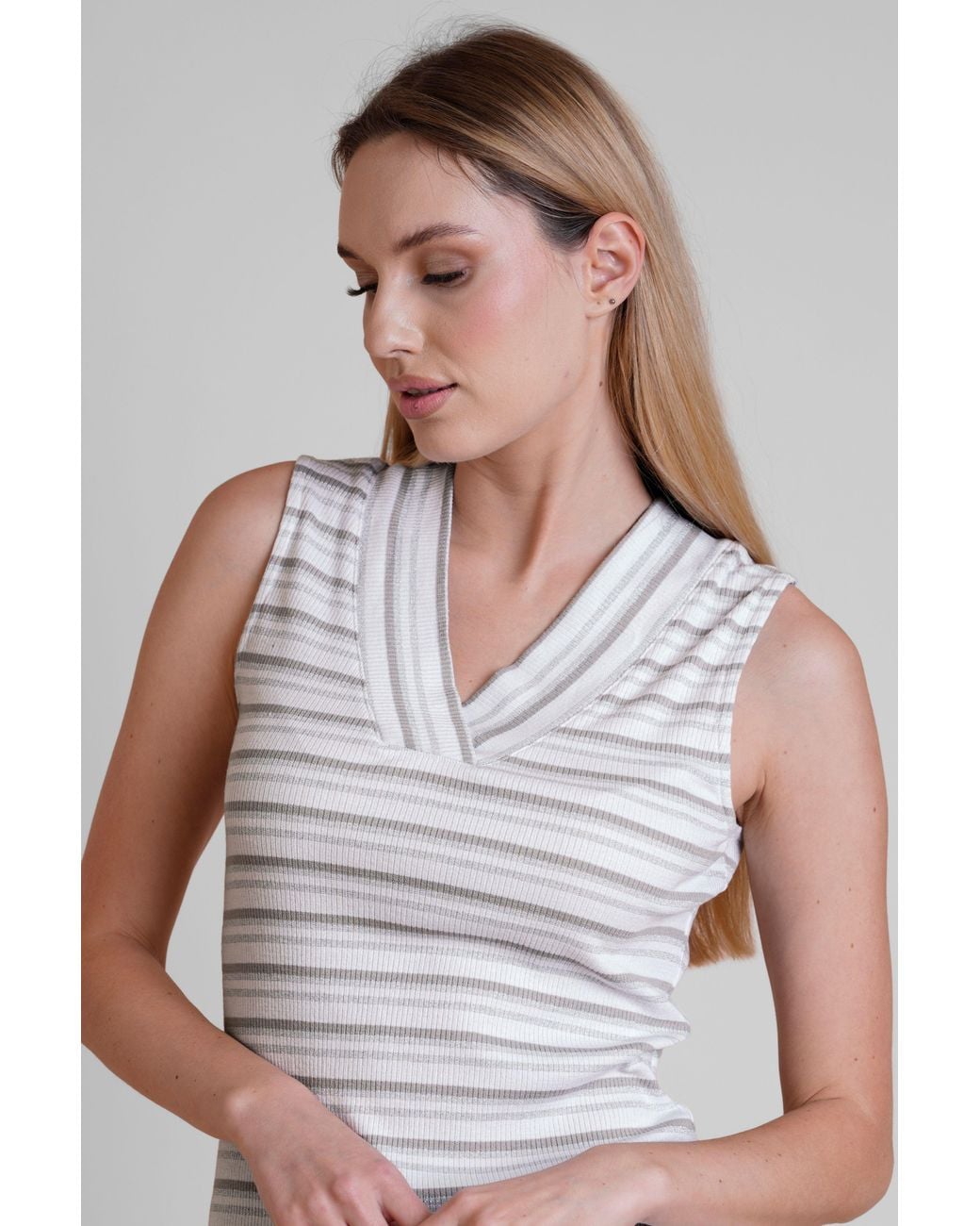 Enorsia White Metallic V-Neck V Back Tops