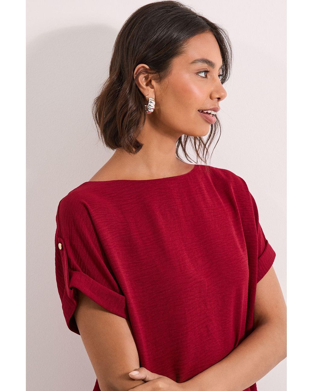 Dorothy Perkins Red Roll Sleeve Blouse