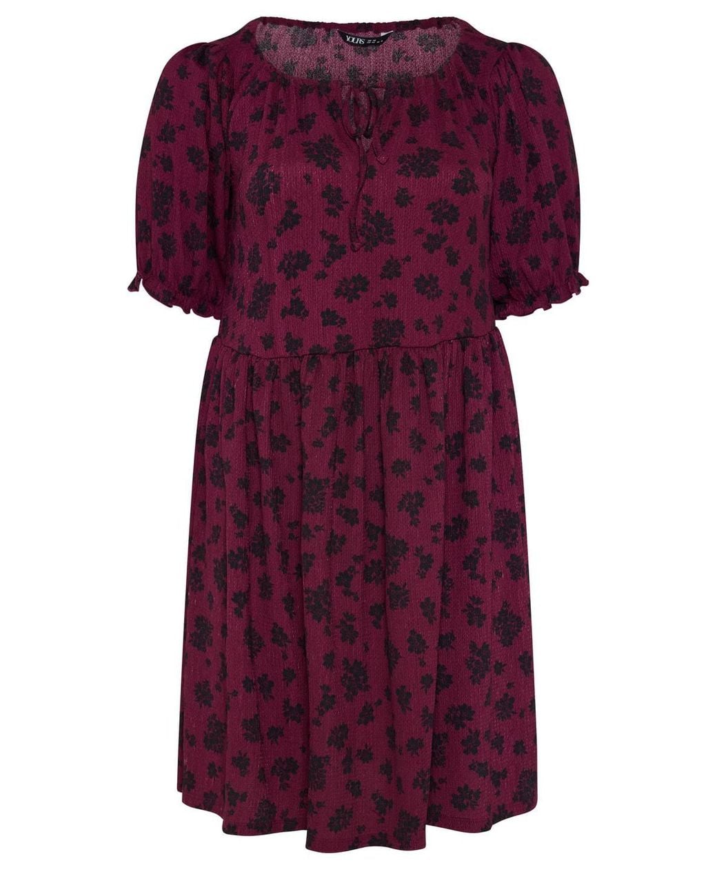 Yours Red Floral Tie Neck Mini Dress