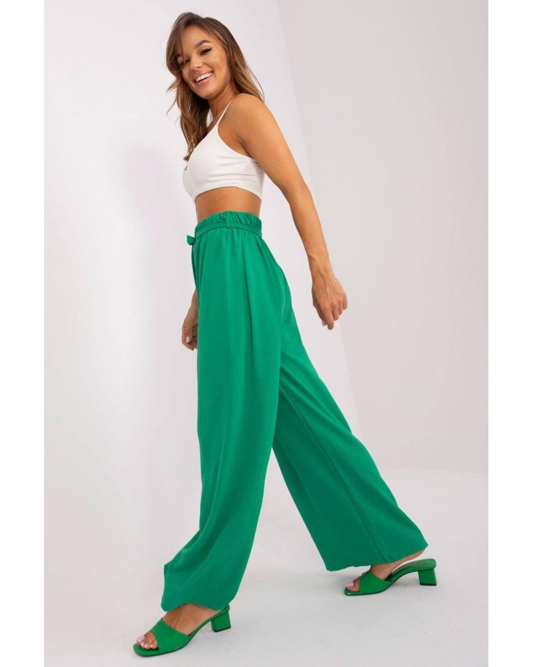 Love Lace Green Summer Wide Leg Waist Trousers