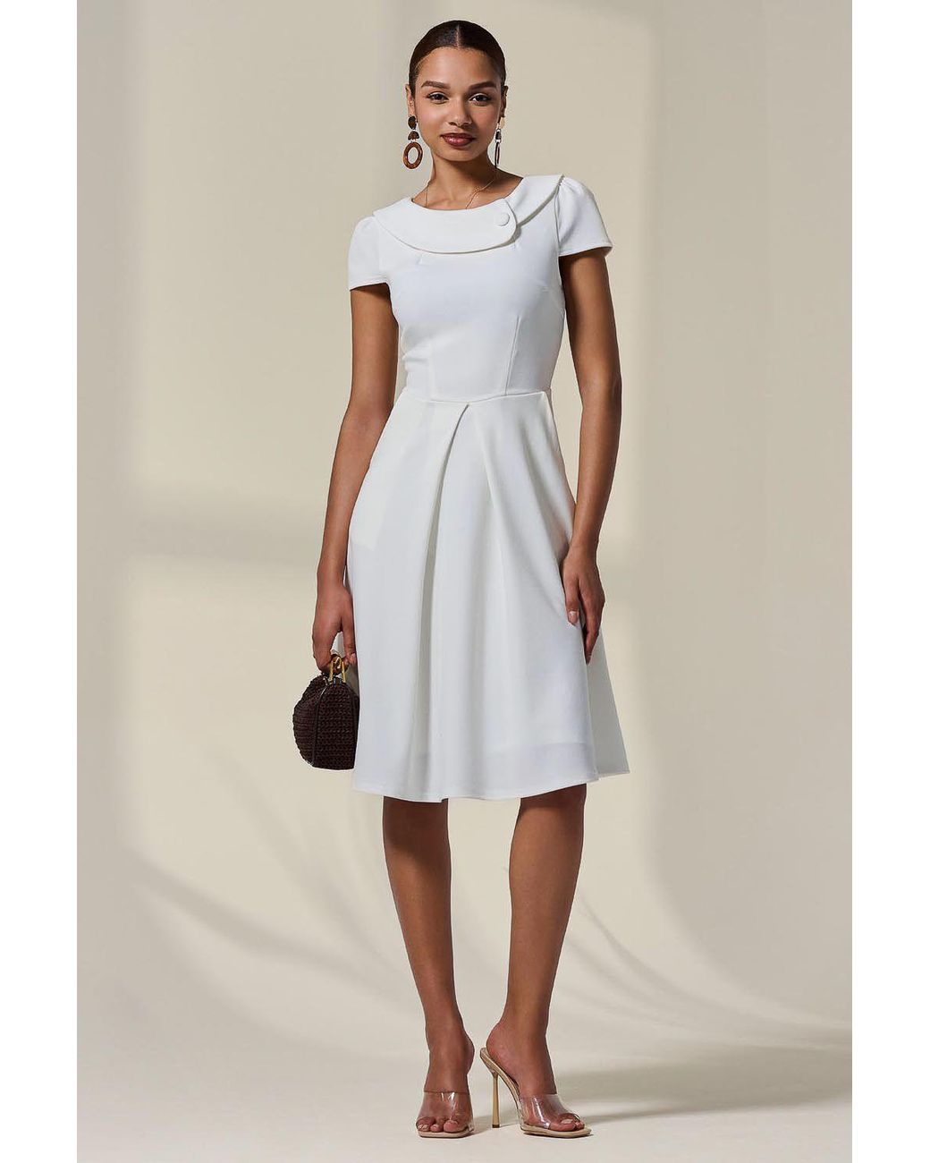 Jolie Moi Natural Collared Cap Sleeve Midi Dress