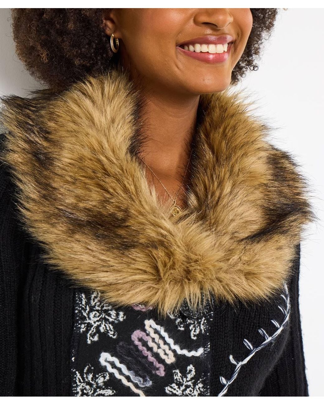 Joe Browns Blue Faux Fur Collar Cardigan