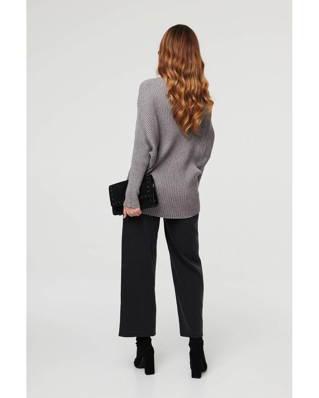 Izabel London Gray Striped Texture Batwing Sleeve Jumper