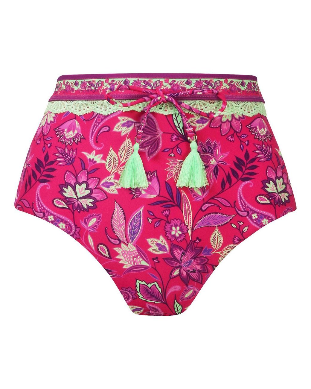 Joe Browns Pink Bright Tropical Neon Lace Trim Ruched Swim Briefs