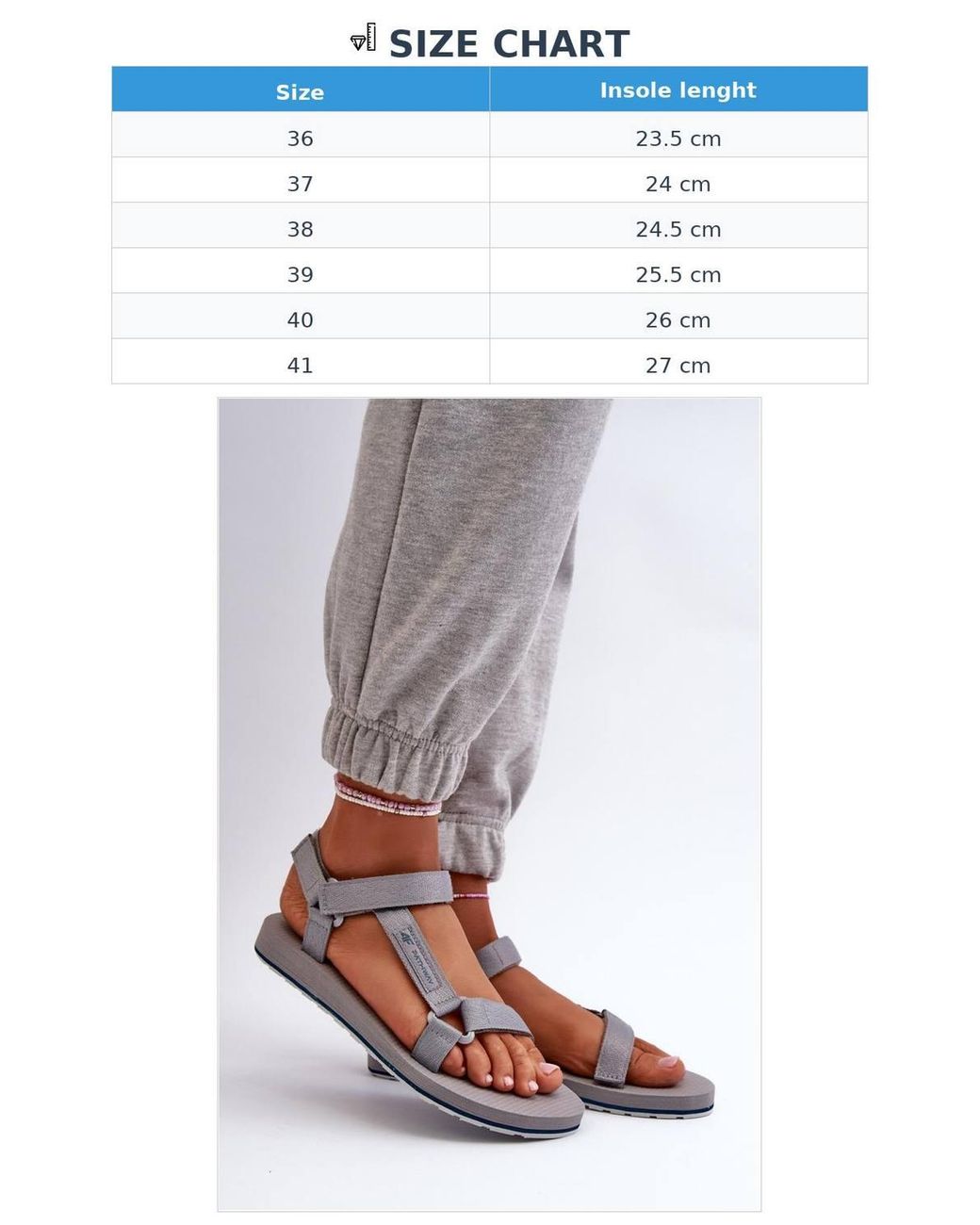 Love Lace Gray Sport Velcro Strap Sandals With Grippy Eva Rubber Sole