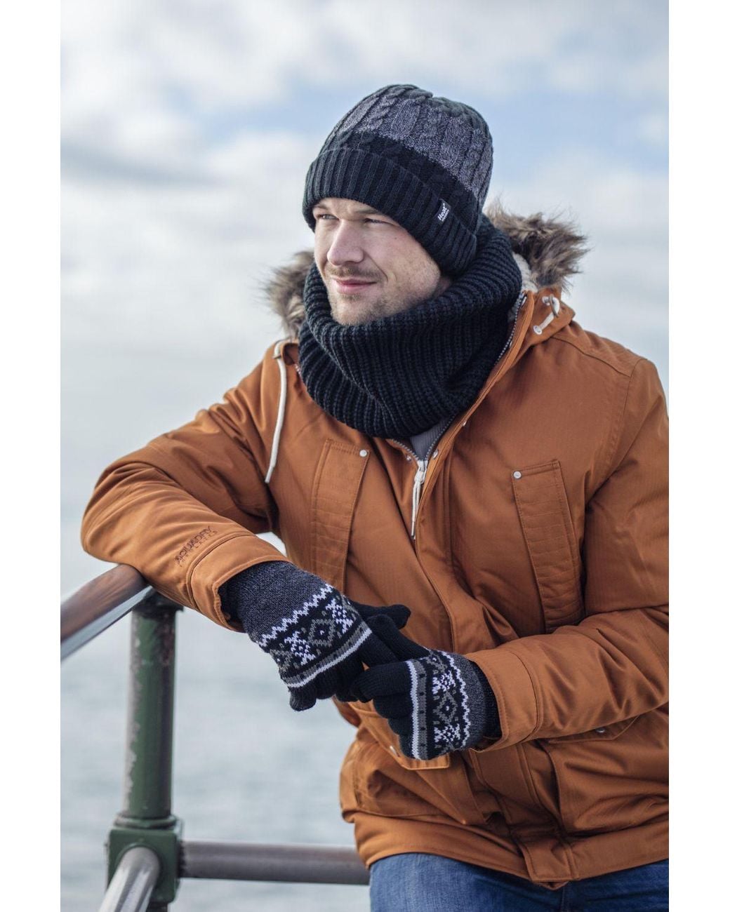 Heat Holders Black Winter Warm Fleece Lined Chunky Knit Thermal Neck Warmer for men