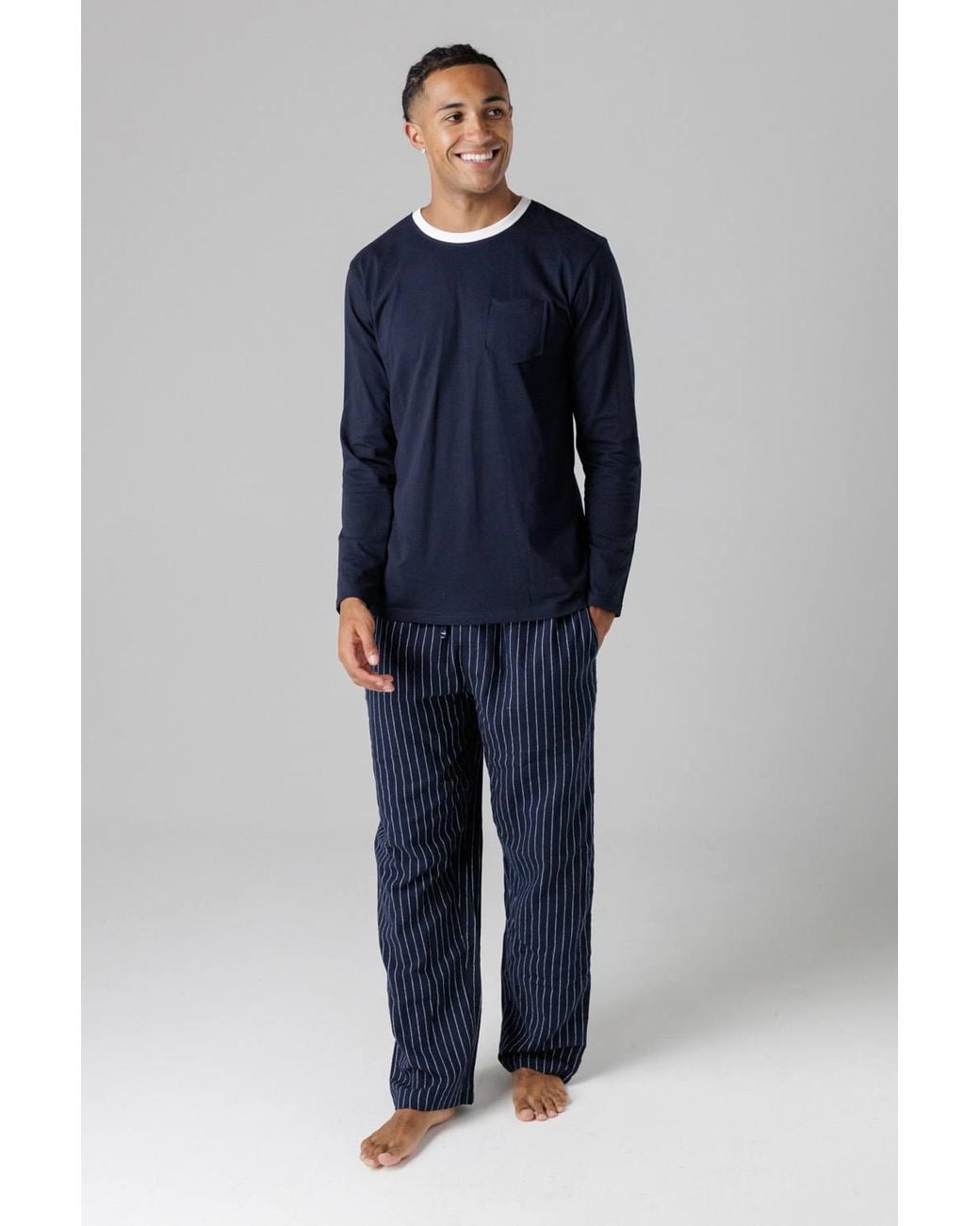 Tokyo Laundry Blue Cotton Crew Neck Pyjama Set for men