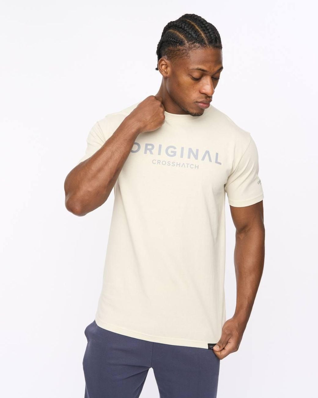 Crosshatch White Bardon Crew Neck Cotton T-Shirt With High Build Chest Print for men