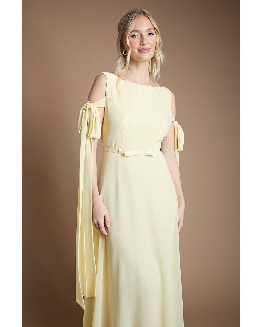 Coast Natural Bow Sleeve Chiffon Bridesmaid Maxi Dress