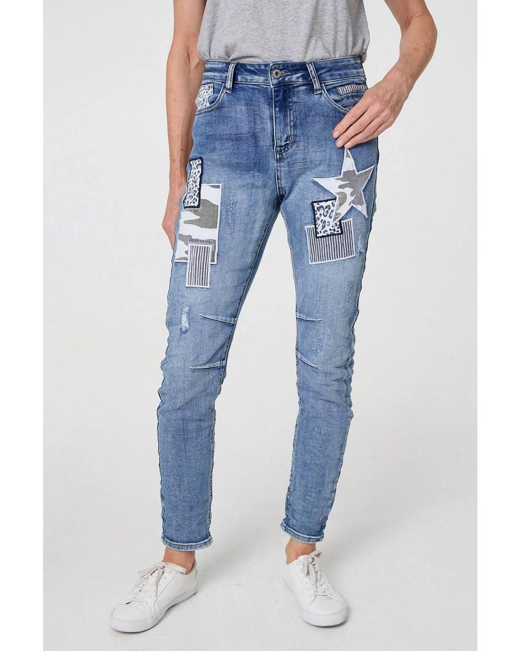 Izabel London Blue Star Patchwork Detail Skinny Jeans