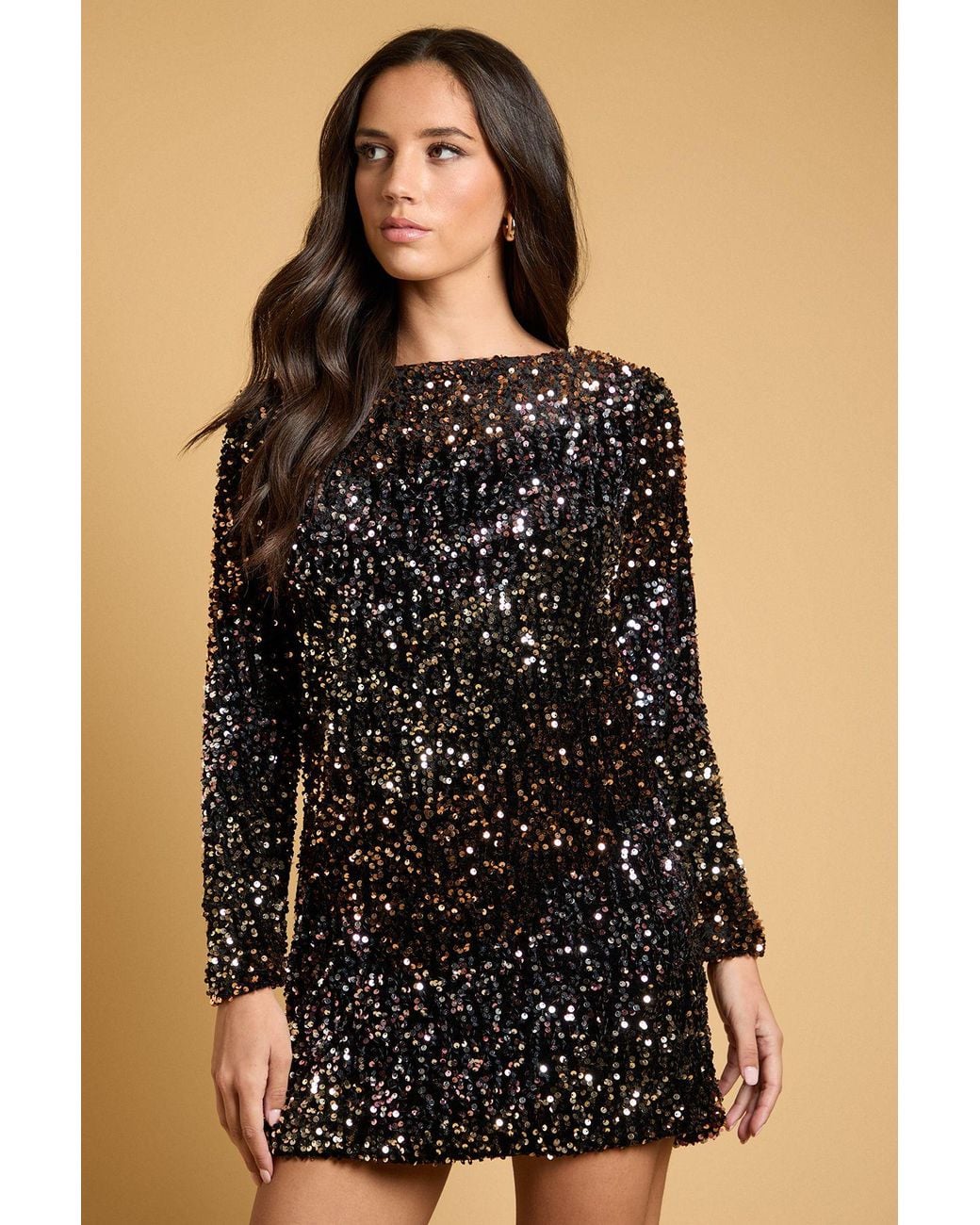 Oasis Black Petite Ombre Sequin Bow Mini Dress