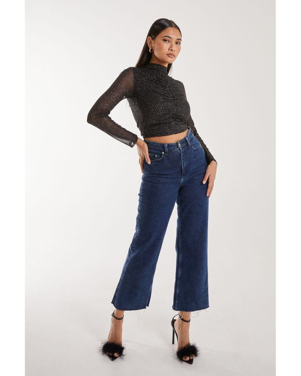 Pink Vanilla Blue Sparkle Long Sleeve Mesh Top