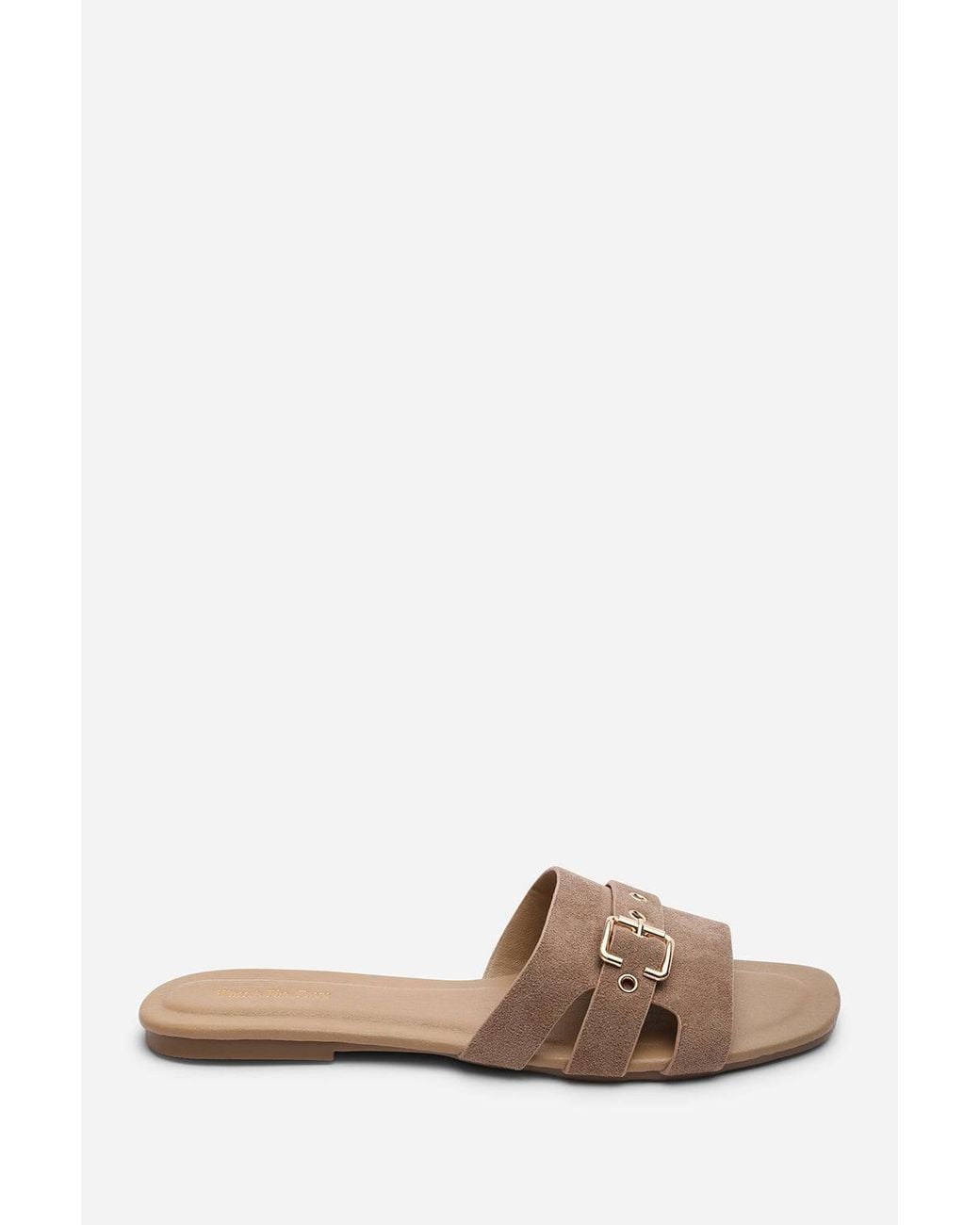 Where's That From Brown 'Alvita' Buckle Slide On Flat Suede Sandal