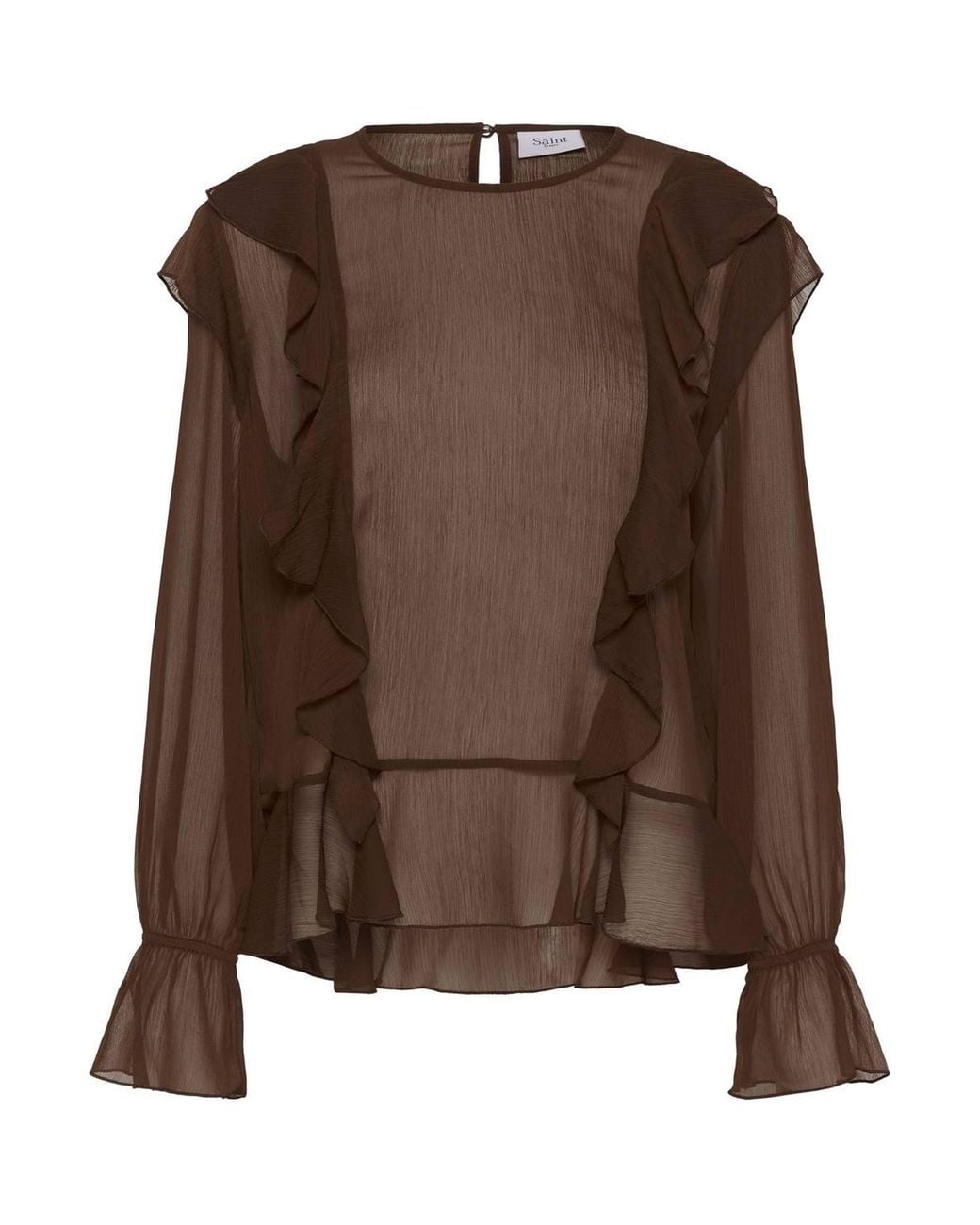 Saint Tropez Brown Labellesz Sheer Ruffle Blouse