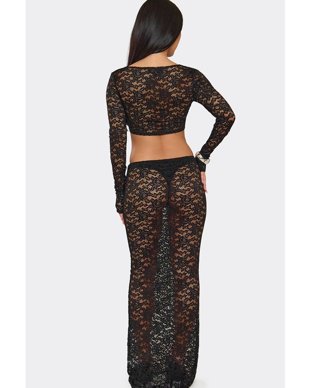 EGO Black Sheer Low Rise Maxi Skirt
