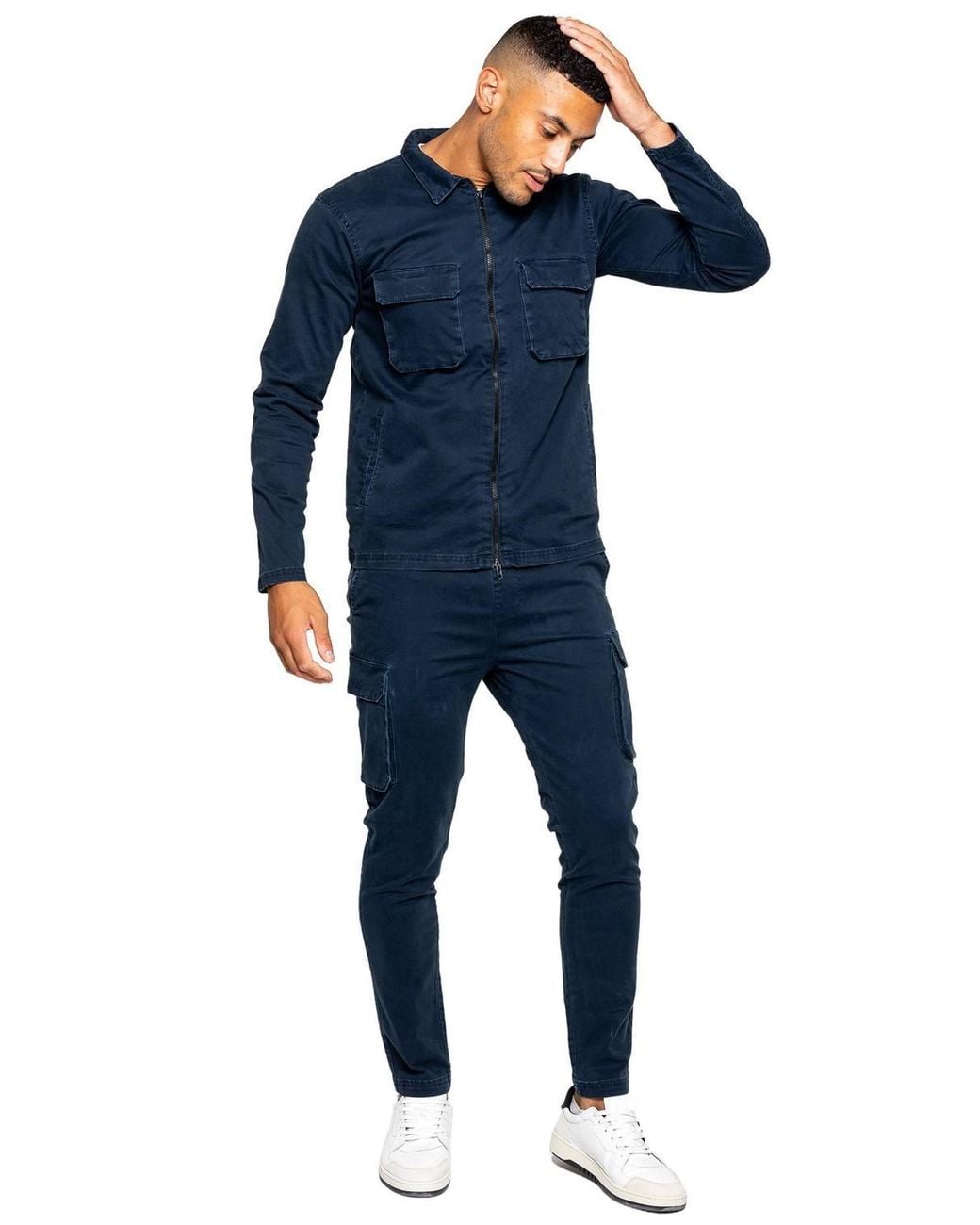Enzo Blue Cargo Tracksuit Set for men