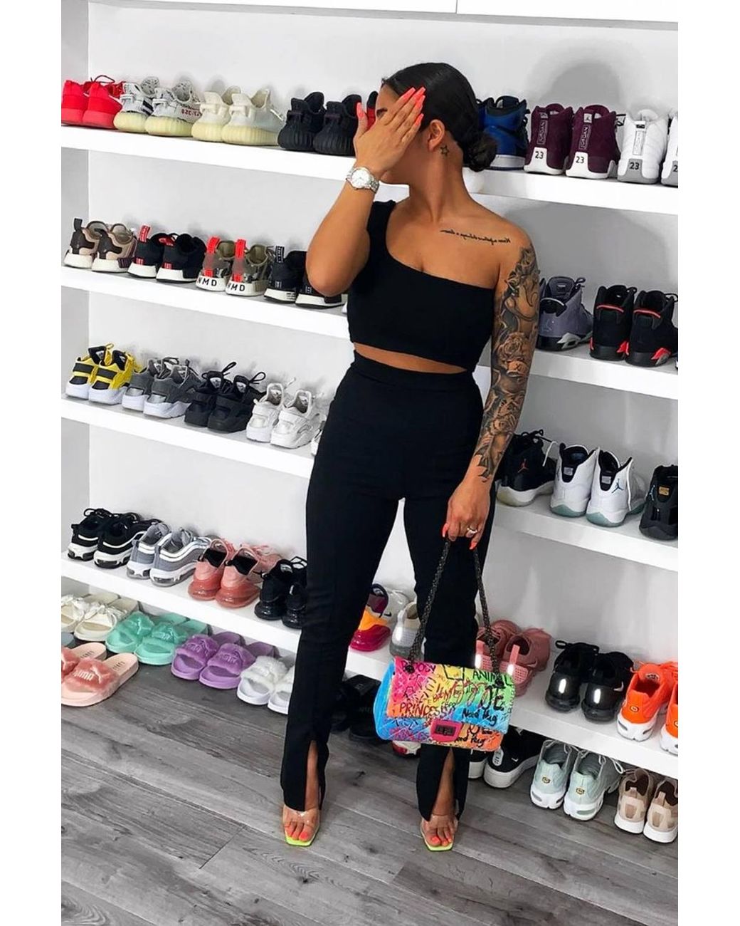 Rebellious Fashion Black Split Front Flared Trousers