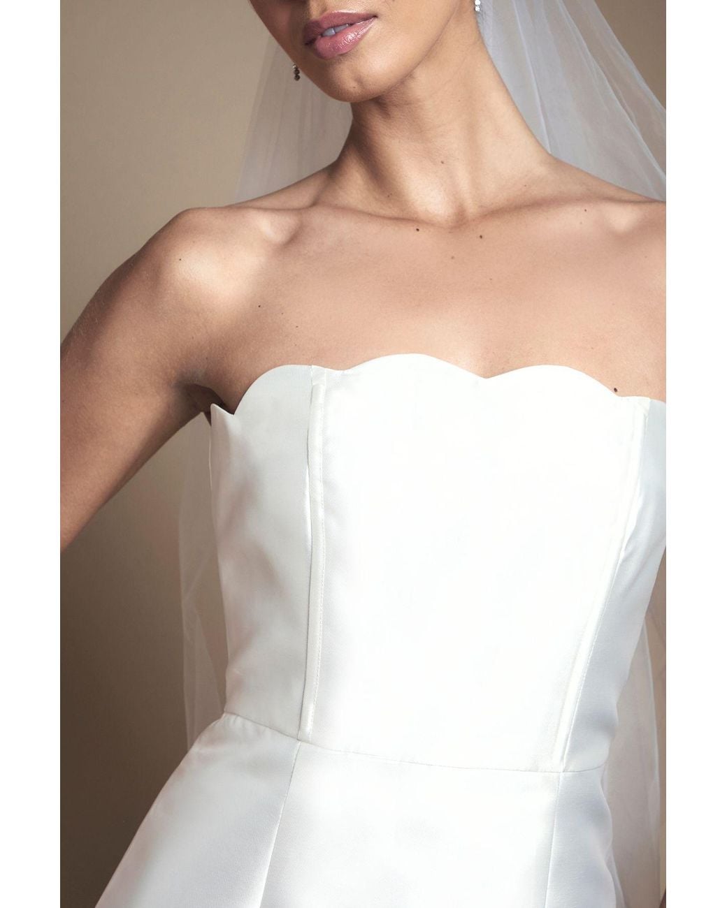 Coast Natural Scallop Detail Twill Column Wedding Dress