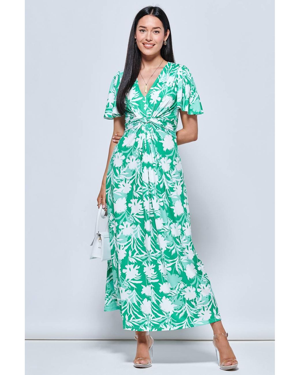Jolie Moi Blue Twist Front Jersey Maxi Dress