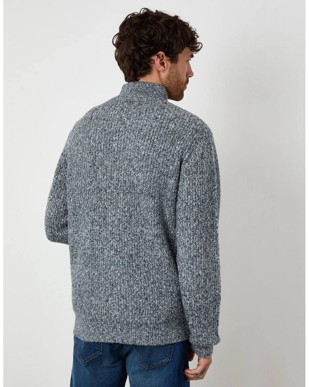 Threadbare Blue Knitted Quarter Zip Jumper for men