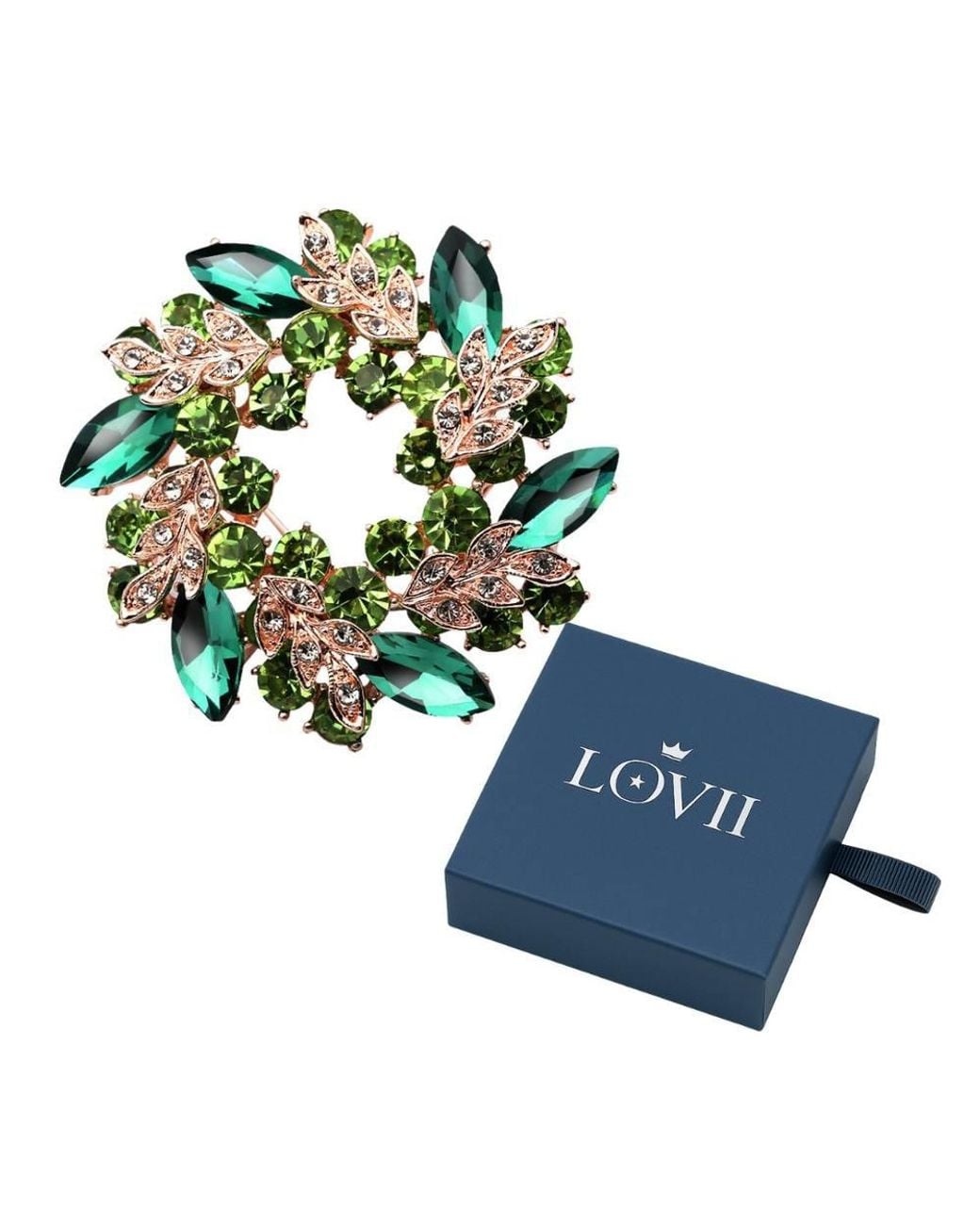 Lovii Blue Austrian Crystal Floral Wreath Brooch
