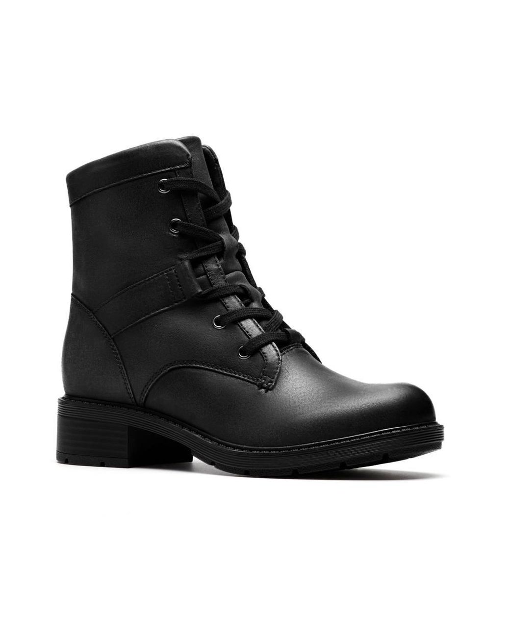 Clarks Black Hearth Parker Leather Ankle Boots, Lace Up