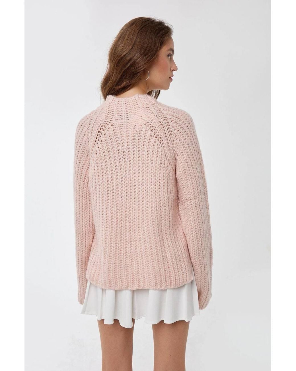 Hiccup Natural Oversized Textured Knit Sweater With Half Turtleneck