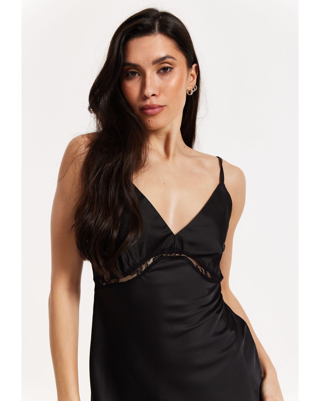 Liquorish Black Satin Lace Midi Slip Dress