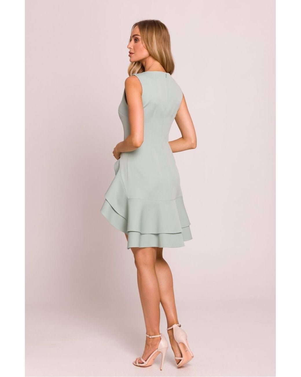 Love Lace White Asymmetric Round Neck Sleeveless Dress With Ruffles