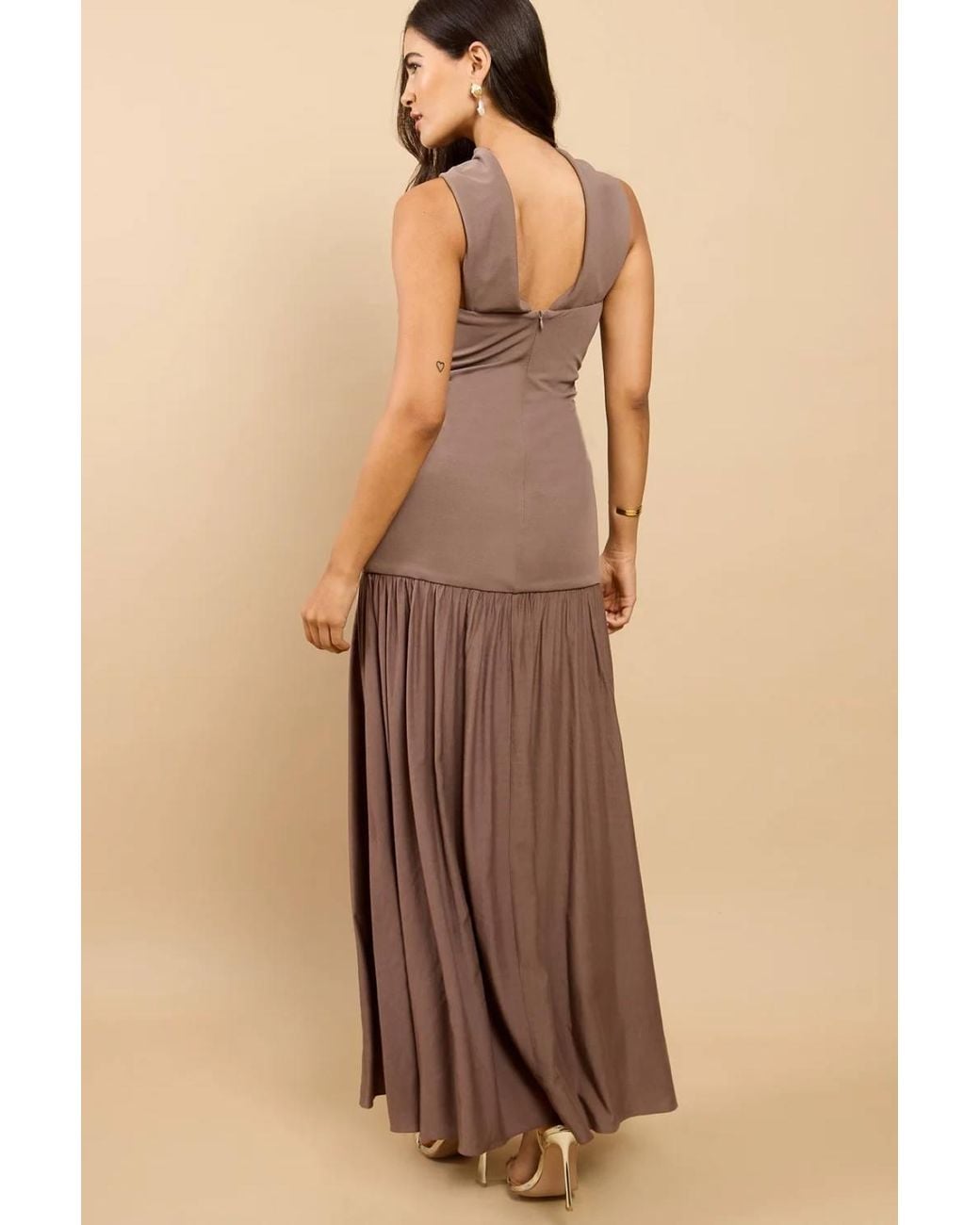 Little Mistress Natural Mink Dropped Waist Maxi Dress