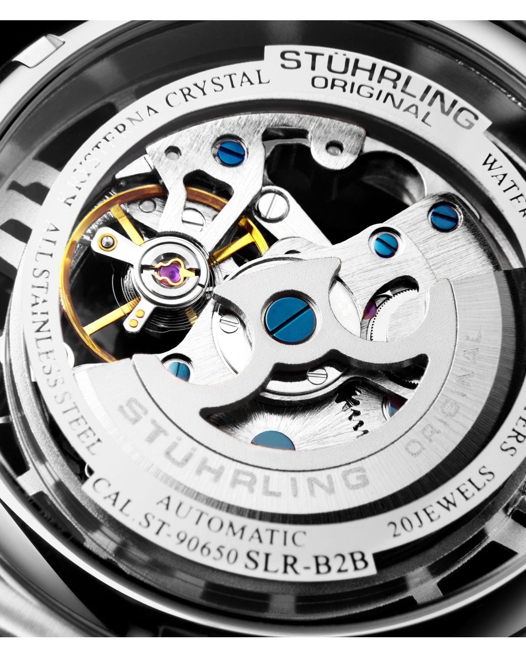 Stuhrling Black Winchester Automatic 42 Mm Skeleton Watch With Leather Band for men
