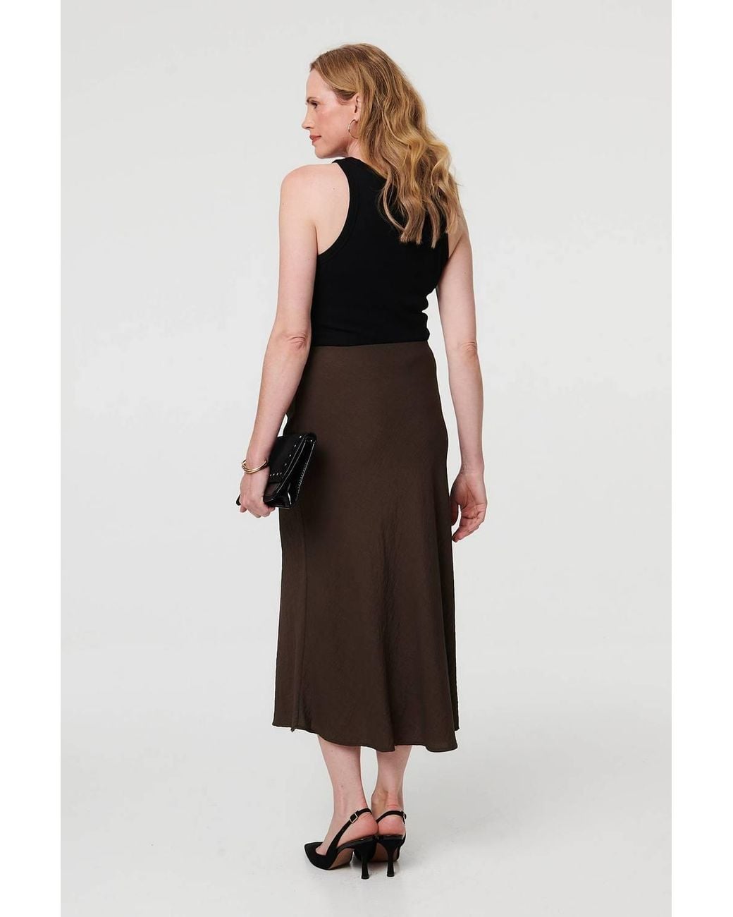 Izabel London Black High Waist Slim A-Line Midi Skirt