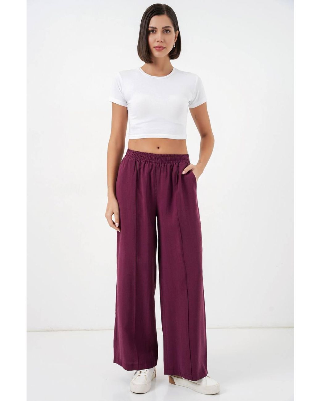 Bigdart Red Wide Leg Trousers With Elastic Waist