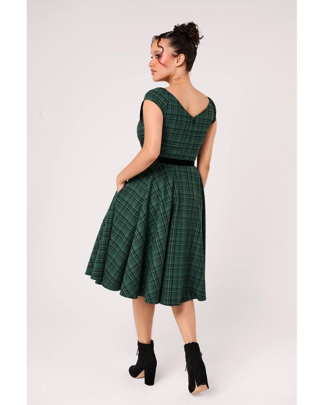 Hell Bunny Green Eden Tartan 50S Style Vintage Midi Dress With Belt