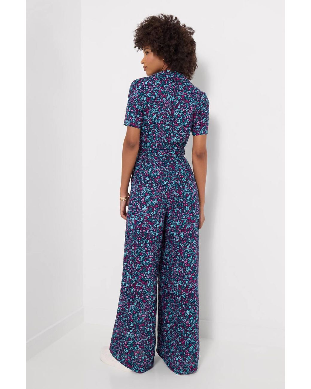 Joe Browns Blue Petite Molly Short Sleeve Zip Front Jumpsuit