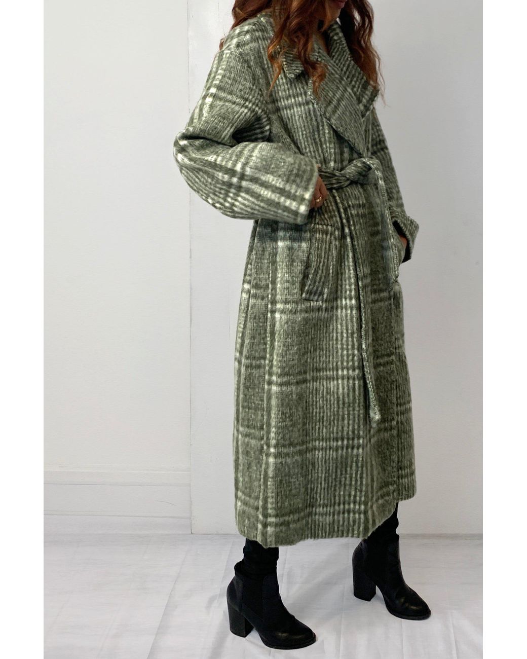 Long grey cheap checkered coat