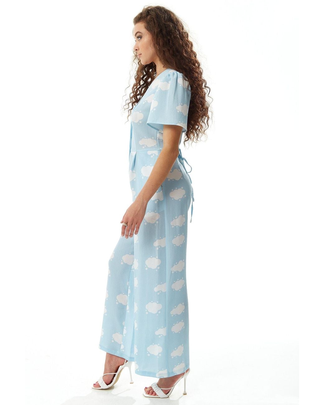 Liquorish Blue Cloud Print Jumpsuit