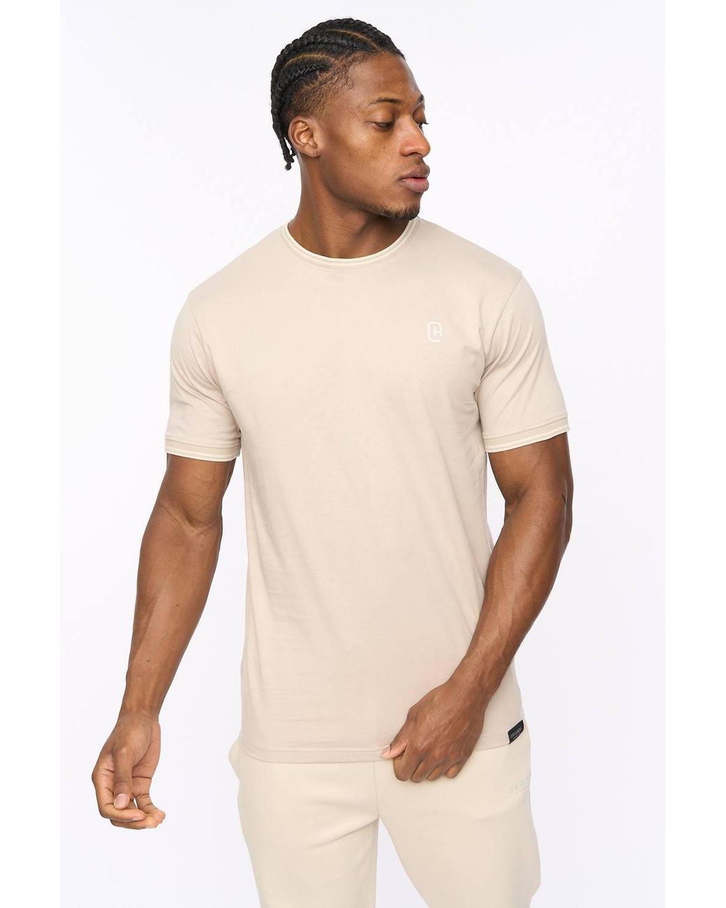 Crosshatch Natural Preece Crew Neck Cotton T-Shirt With High Build Logo Print for men