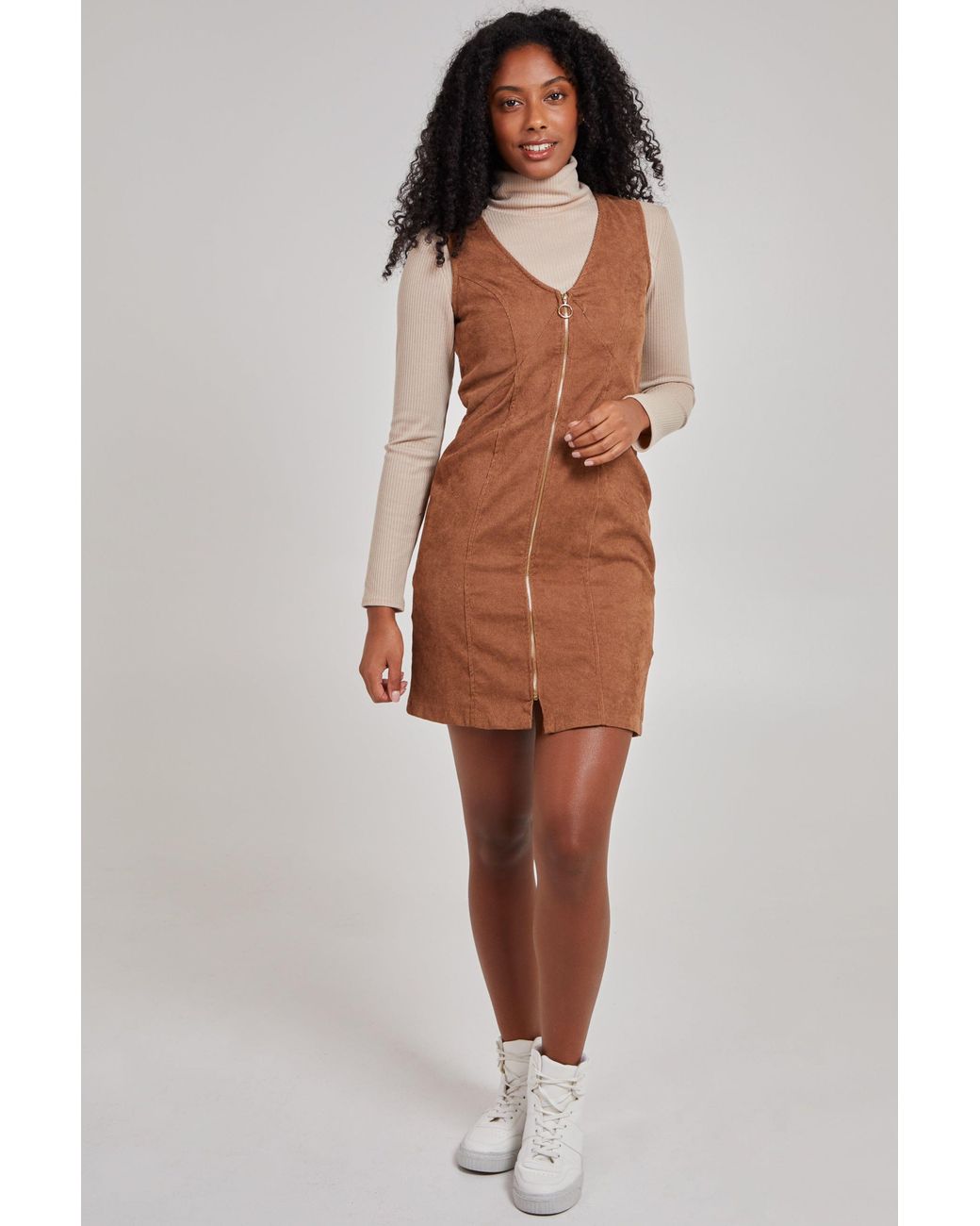 Pink Vanilla Brown Zip Through Cord Dress