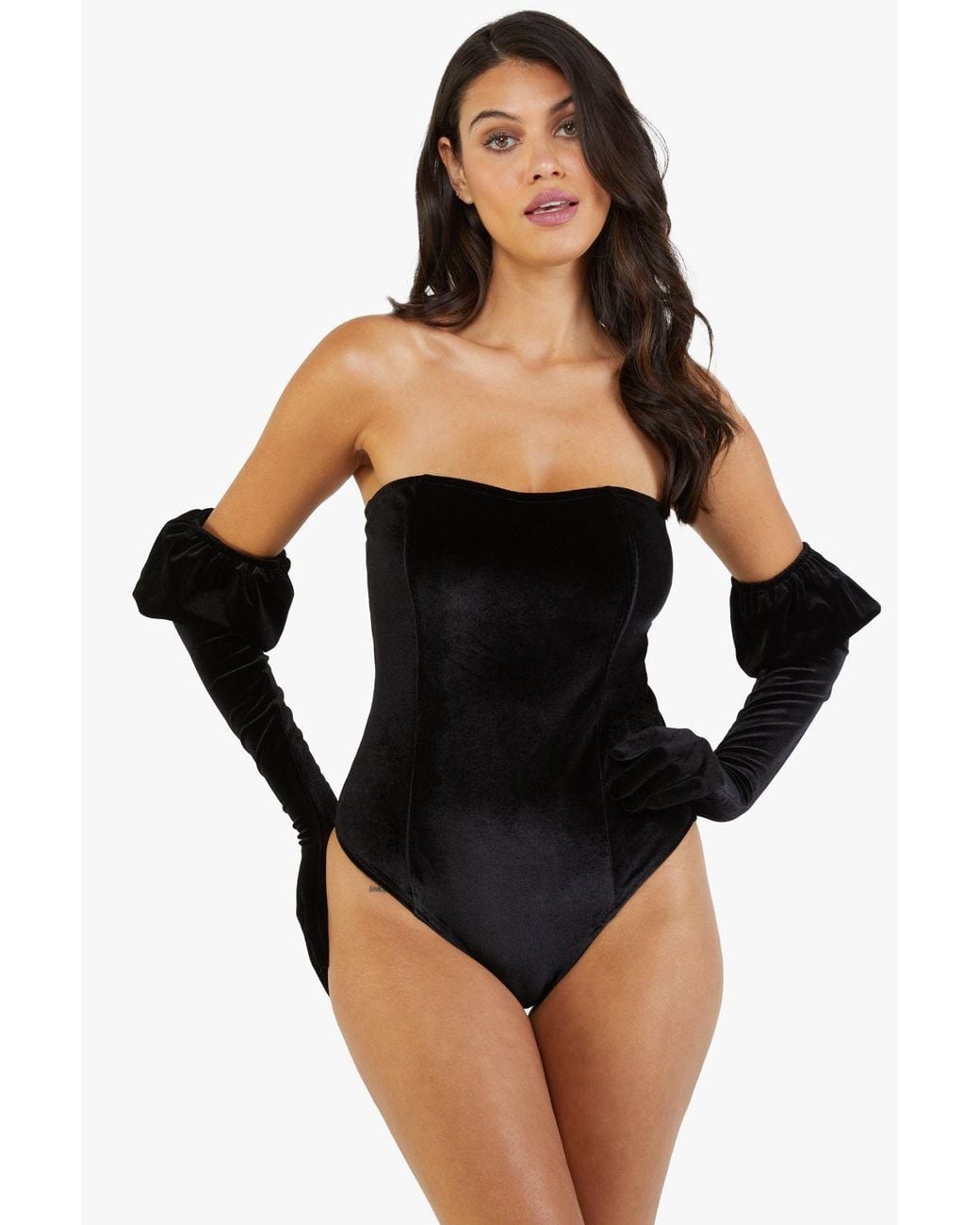 Playful Promises Black Halina Puff-Sleeve Body With Built-In Gloves