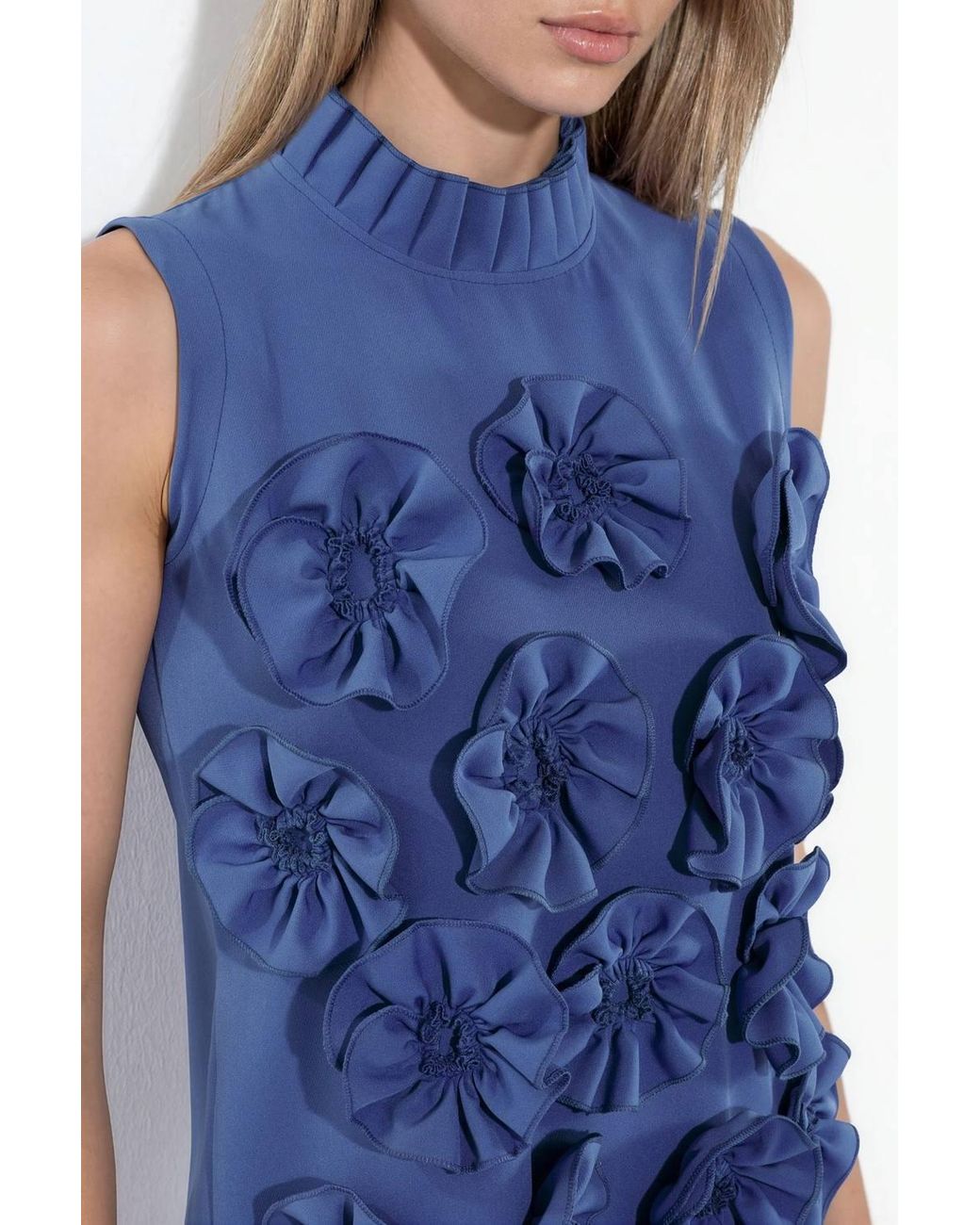 Msn-Collection Blue Embroidered Sleeveless Mini Dress