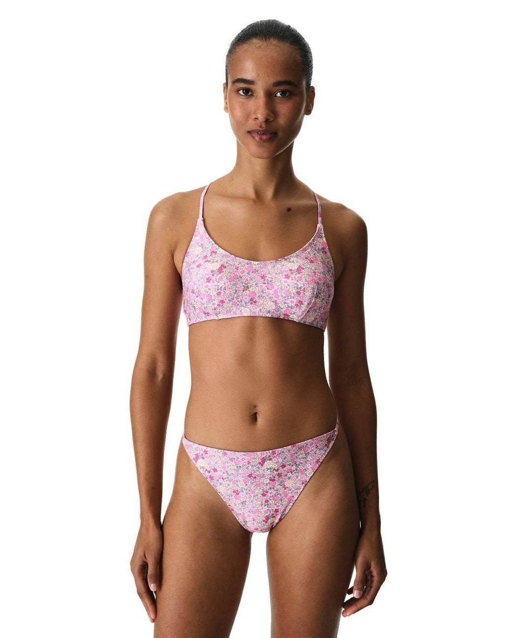 Penti Purple Amira Side Frilled Floral Pattern Low Waist Bikini Bottoms